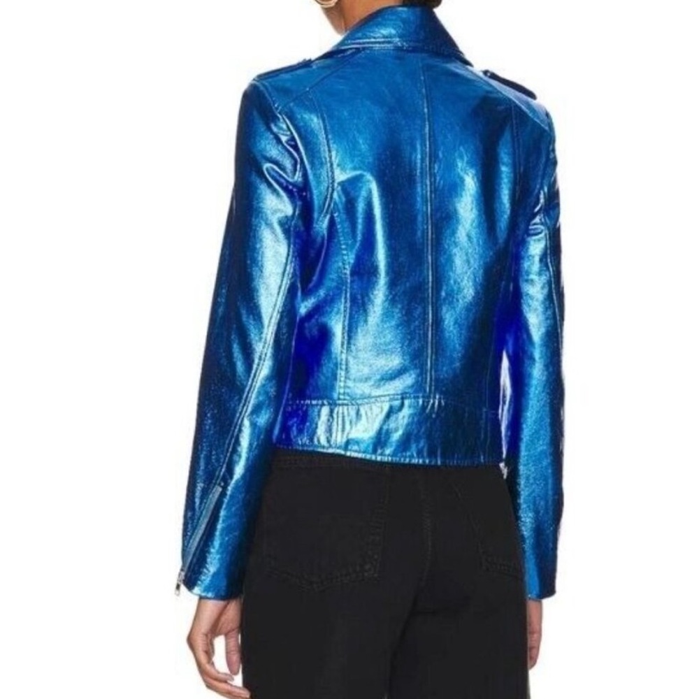 NWT 7 For All Mankind Faux Electric METALLIC Blue Moto / Biker Jacket Sz… - Picture 10 of 16